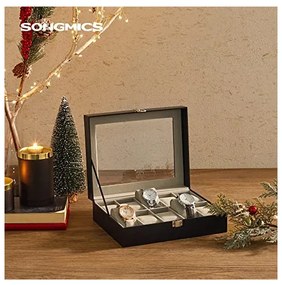 Cutie pentru ceasuri, Songmics, capacitate 20.2 x 25.5 x 7.8 cm, JWB010BK, Gri