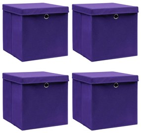 Cutii depozitare cu capace, 4 buc., violet, 32x32x32 cm, textil Violet cu capace, 1, 4, 4