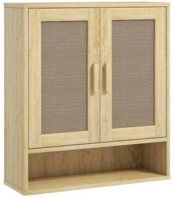HOMCOM Mobilier de baie de perete dulap wc suspendat cu uși duble și raft deschis 59 x 20 x 66,5 cm efect lemn de stejar | Aosom Romania