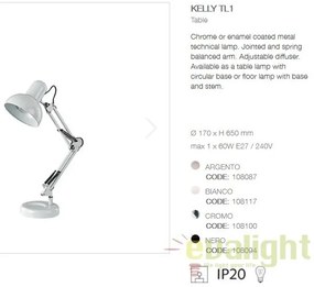 Lampa de masa, birou cu brat articulat KELLY TL1 NERO 108094