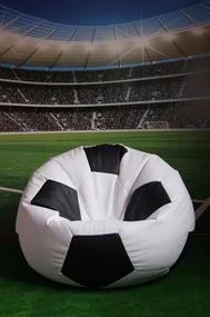 ShopJK Fotoliu puf minge de fotbal cu suport pentru picioare alb negru