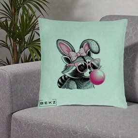 Perna Decorativa Raton cu Urechi de Iepure si Guma de Mestecat, 40x40 cm, Verde Menta, Husa Detasabila, Perna Inclusa, BEKZ®