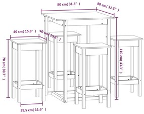 Set mobilier de bar, 5 piese, gri, lemn masiv de pin Gri, 5