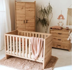 Dulap lemn masiv alb Amelie /Stejar, 84 × 190 × 50 cm - Stejar deschis