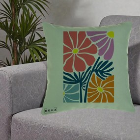 Perna Decorativa Flori Grafice Roz-Orange-Albastru, 40x40 cm, Verde, Husa Detasabila, Perna Inclusa, BEKZ®