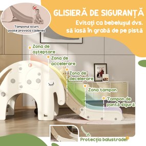 AIYAPLAY Tobogan pentru Copii 3 în 1, Tobogan din Plastic cu Coș și Design de Elefant, 163x57x75 cm, Alb Crem | Aosom Romania