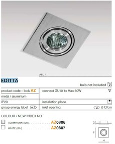 Spot incastrat directionabil de tavan/plafon EDITTA aluminiu