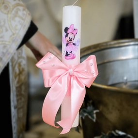 Lumanare botez decorata Zana roz 5,5 cm, 30 cm