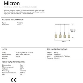 Lustra cu 4 pendule LED design modern Micron crom/auriu SV-413756