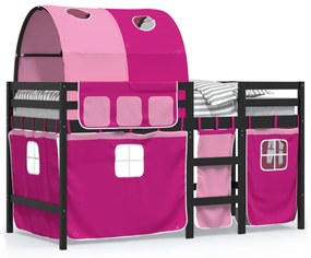 3283861 vidaXL Pat etajat de copii cu tunel, roz, 90x190 cm, lemn masiv pin