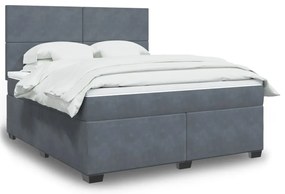 vidaXL Pat box spring cu saltea, gri închis, 180x200 cm, catifea