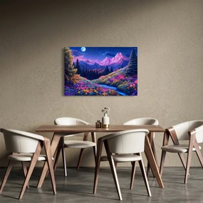 Tablou - Peisaj violet la lună plină (90x60 cm)