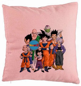 Perna Decorativa cu Dragonball Characters 2, 40x40 cm, Roz, Husa Detasabila, Burduf