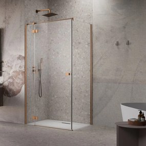 Cabina de dus dreptunghiulara cu usa batanta Radaway Essenza KDJ 120x80 cm finisaj cupru periat-transparent stanga