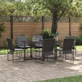 vidaXL Set de masă pentru grădină 7 pcs Negru Oțel
