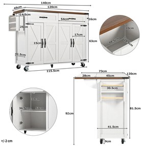 Insulă de bucătărie cu blat rabatabil, Alb | Aosom Romania