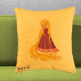 Perna Personalizata Rapunzel Par Lung Floral, 40x40 cm, Galben, Husa Detasabila, Perna Inclusa, BEKZ®