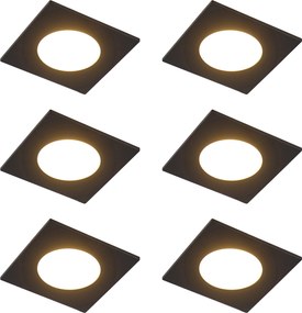 Set de 6 spoturi încastrate moderne negre, inclusiv LED, cu 3 trepte de intensitate luminoasă, IP65 - Simply