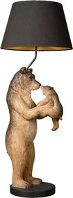 Lampă de masă din bumbac negru, cu structură din rășină maro în formă de urs cu pui, finisaj patinat, 60×36 cm, „Grizzly"