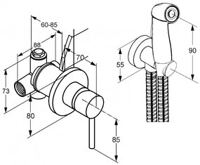 Set de dus pentru igiena intima, Kludi Bozz, baterie incastrata, para, agatatoare, furtun 125cm, auriu periat, 38998N076