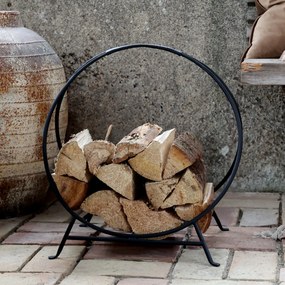 Suport rotund pentru depozitare lemne, finisaj cărbune antichizat, H50 x L50 x A33 cm