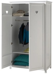 Această combinație AMORI în alb este formată dintr-un pat (90 x 200 cm) și somieră asortată cu cadru fix, un sertar de pat, o noptieră și un dulap cu
