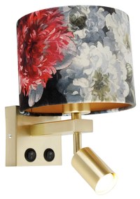 Aplică de perete din alamă cu lampă de citit și abajur 18 cm flori - Brescia