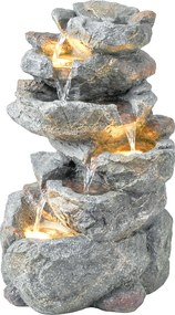 Outsunny Fântână de exterior cu design de rocă în 6 niveluri, cascadă de apă cu lumini LED, debit reglabil, gri | Aosom Romania