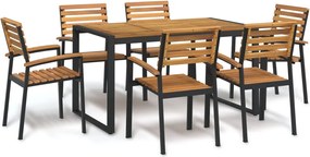vidaXL Set mobilier de grădină, 7 piese, lemn masiv de acacia și metal