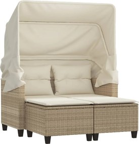 vidaXL Canapea de grădină cu baldachin și scaune, bej, poliratan