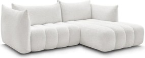 Colțar alb cu tapițerie din țesătură bouclé (cu colț pe partea dreaptă/cu șezlong) Azra – Bobochic Paris