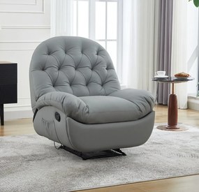 Fotoliu Recliner, suport picioare extensibil, Piele Ecologica, Gri