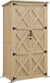Outsunny Dulap de grădină adăpost magazie pentru unelte 90L x 54.5P x 161/168,5H cm 2 rafturi acoperiș bitumat etanș lemn de pin autoclavizat | Aosom Romania