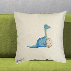 Perna Decorativa Brontosaur cu Ou, 40x40 cm, Ecru, Husa Detasabila, Perna Inclusa, BEKZ®