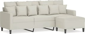 vidaXL Canapea cu 3 locuri și taburet, crem, 180 cm, catifea