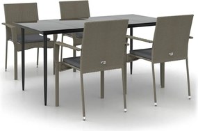 vidaXL Set mobilier grădină cu perne, 5 piese, negru și gri, poliratan