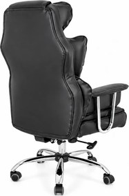 Scaun directorial cu spătar înalt, buretare generoasă, rabatabil 90-125°, material piele PU rezistentă, bază metalică, Negru