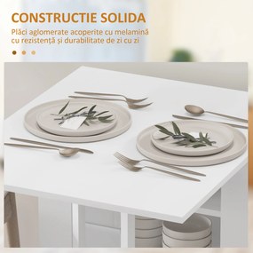HOMCOM Masă Pliabilă Rabatabilă cu Roți, 2 Părți Rabatabile și Rafturi, 120x60x75 cm, Alb | Aosom Romania