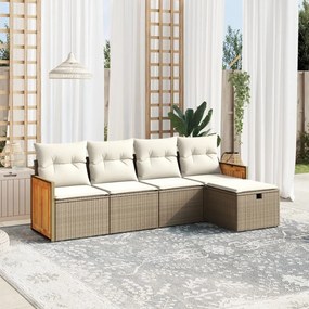 vidaXL Set canapele de grădină cu perne, 5 piese, bej, poliratan