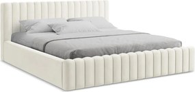 Pat matrimonial crem tapițat cu spațiu de depozitare cu somieră 160x200 cm Lemi – Makamii