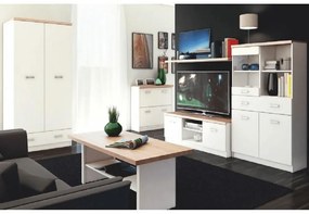 Comoda TV 2D, PAL melaminat, alb/stejar sonoma, TOPTY