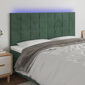 3122493 vidaXL Tăblie de pat cu LED, verde închis, 200x5x118/128 cm, catifea