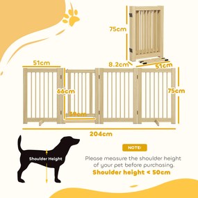 PawHut Grilaj independent pentru câini, 4 panouri, flexibil, lemn de pin, 204L x 36B x 75H cm, lemn natural | Aosom Romania