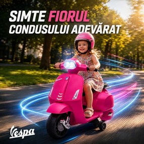 AIYAPLAY Motocicletă electrică copii Vespa 6V cu roți de sprijin, far, claxon pentru 2-6 ani 71 x 37 x 52 cm Roz | Aosom Romania