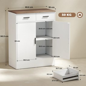 HOMCOM Bufet Modern cu 2 Sertare și Dulap cu 2 Uși Alb și Lemn | Aosom Romania