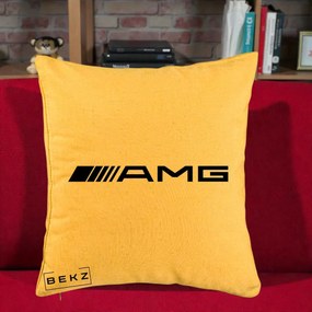 Perna Personalizata cu emblema Mercedes-AMG, 40x40 cm, Galben, Husa Detasabila, Perna Inclusa, BEKZ®