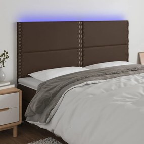 Tablie de pat cu LED, maro, 200x5x118 128 cm, piele ecologica 1, Maro, 200 x 5 x 118 128 cm