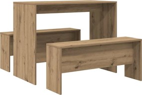 vidaXL Set masă și bănci de bucătărie, 3 piese, stejar artizanal, lemn