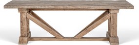Masă dining din lemn masiv de stejar reciclat, 240x110x76 cm, finisaj rustic natur, „Ferme"