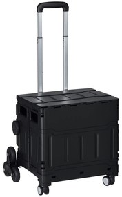 HOMCOM Cărucior de cumpărături Einkaufswagen, Treppensteiger, pliabil, cu mâner telescopic, capacitate maximă de 65 kg, Negru | Aosom Romania